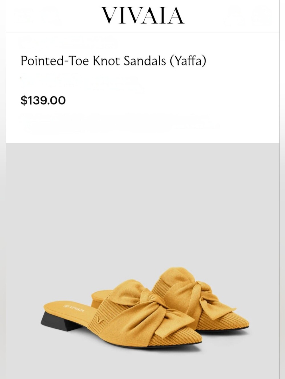 Vivaia Mustard Yellow Knot-Detail Women's Mules Sz 41 US 9.5 Flexible Fabric